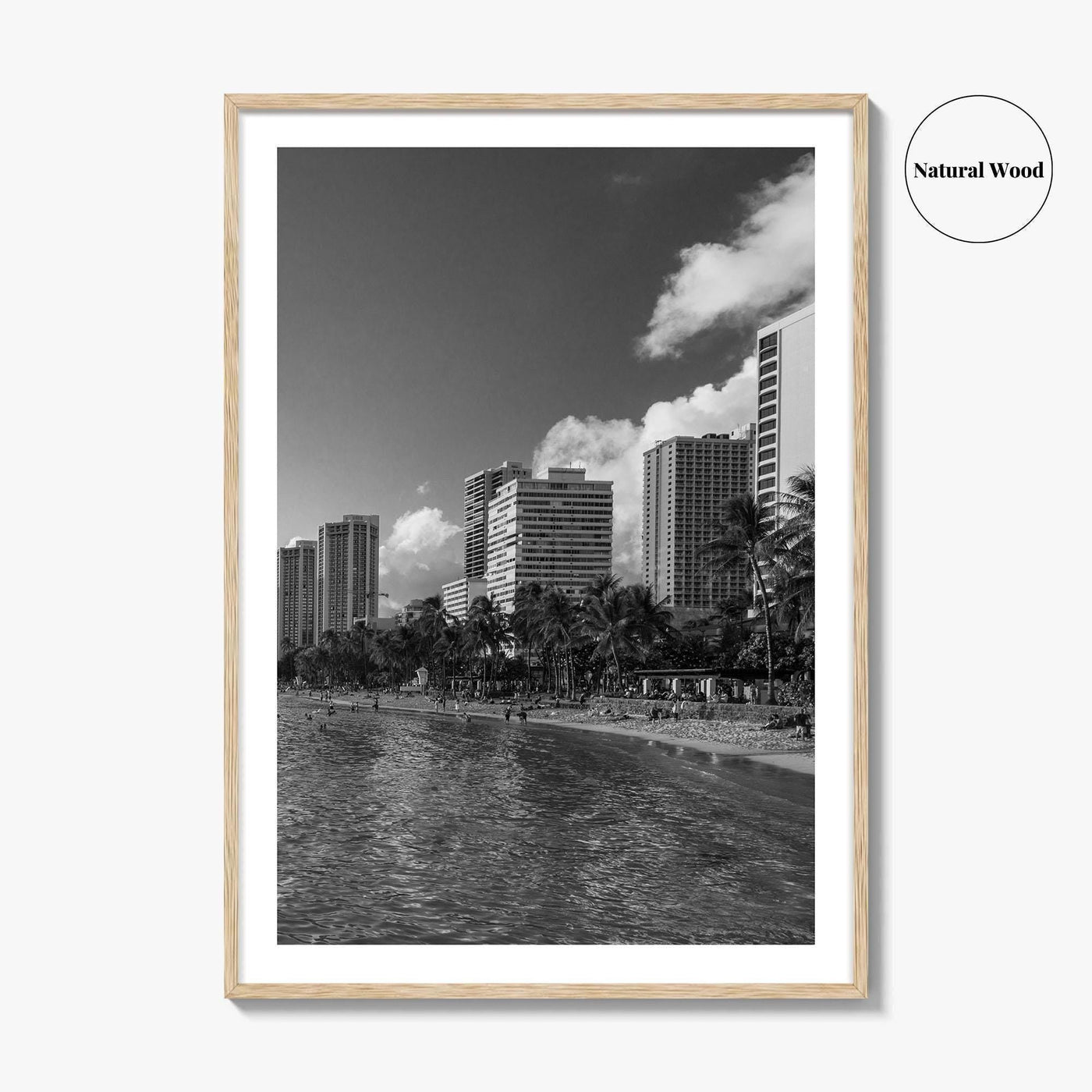 Waikiki Black and White Fine Art Photo Print, Honolulu Oahu Hawaii Poster