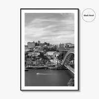 Porto Skyline Black and White Fine Art Photo Print, Douro River Portugal Poster