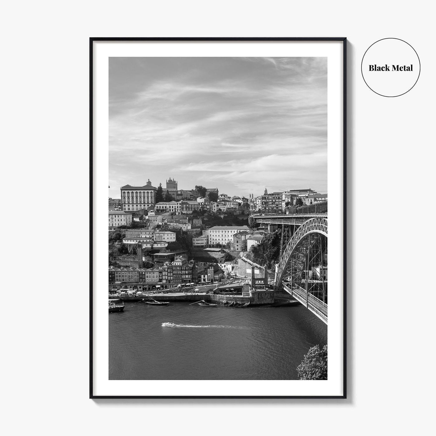 Porto Skyline Black and White Fine Art Photo Print, Douro River Portugal Poster