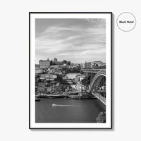 Porto Skyline Black and White Fine Art Photo Print, Douro River Portugal Poster