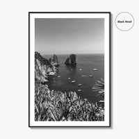 Capri Island Black and White Fine Art Photo Print, Faraglioni Cliffs, Tyrrhenian Sea, Italy