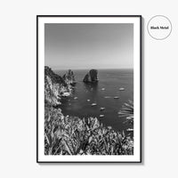 Capri Island Black and White Fine Art Photo Print, Faraglioni Cliffs, Tyrrhenian Sea, Italy