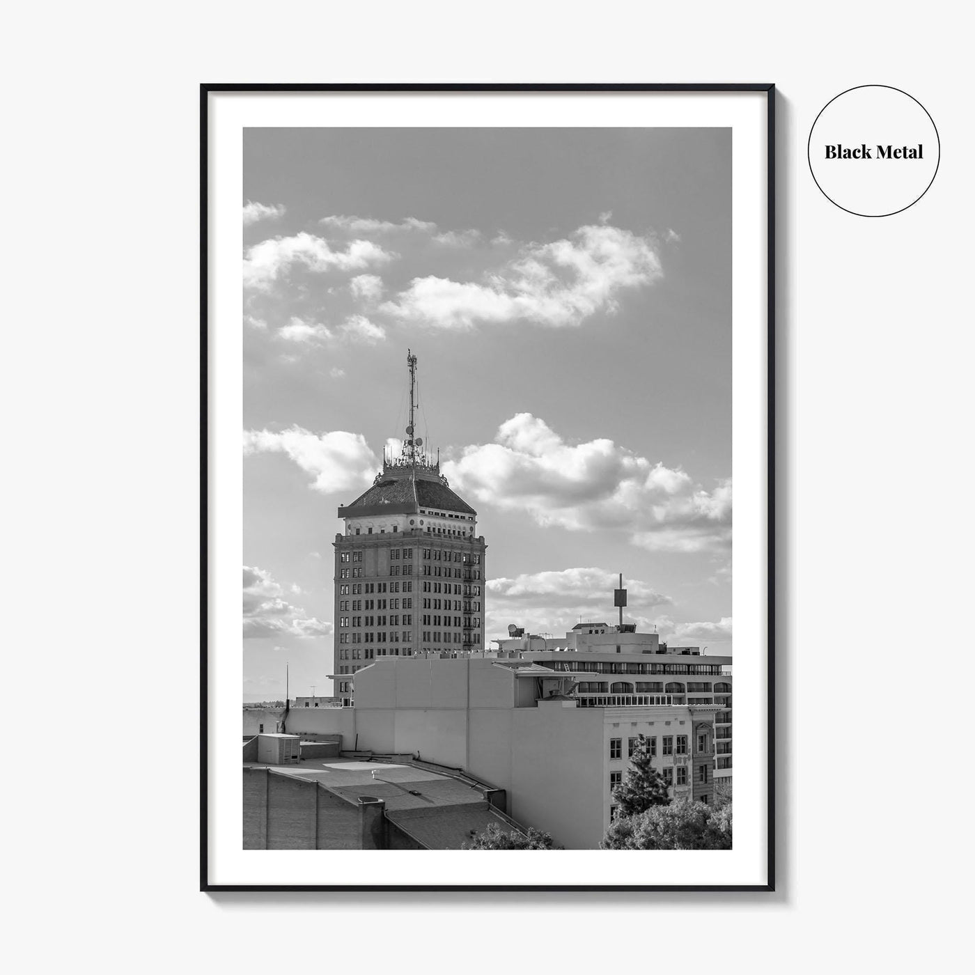 Fresno Skyline Black and White Fine Art Photo Print, Downtown California Poster