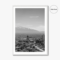 Salt Lake City Skyline Black and White Fine Art Photo Print, Utah Wall Poster