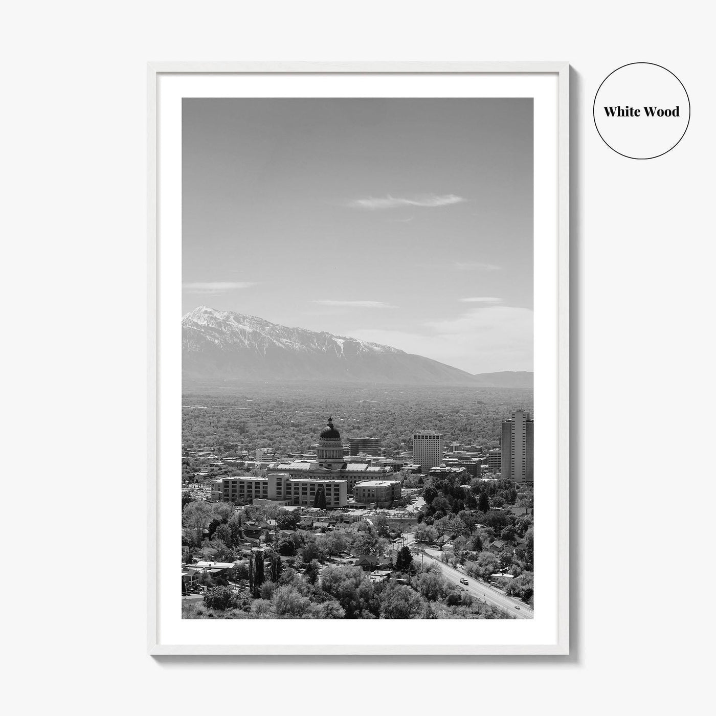Salt Lake City Skyline Black and White Fine Art Photo Print, Utah Wall Poster