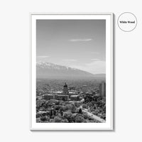 Salt Lake City Skyline Black and White Fine Art Photo Print, Utah Wall Poster