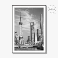 Shanghai Skyline Black and White Fine Art Photo Print, Waibaidu Bridge, China Wall Decor