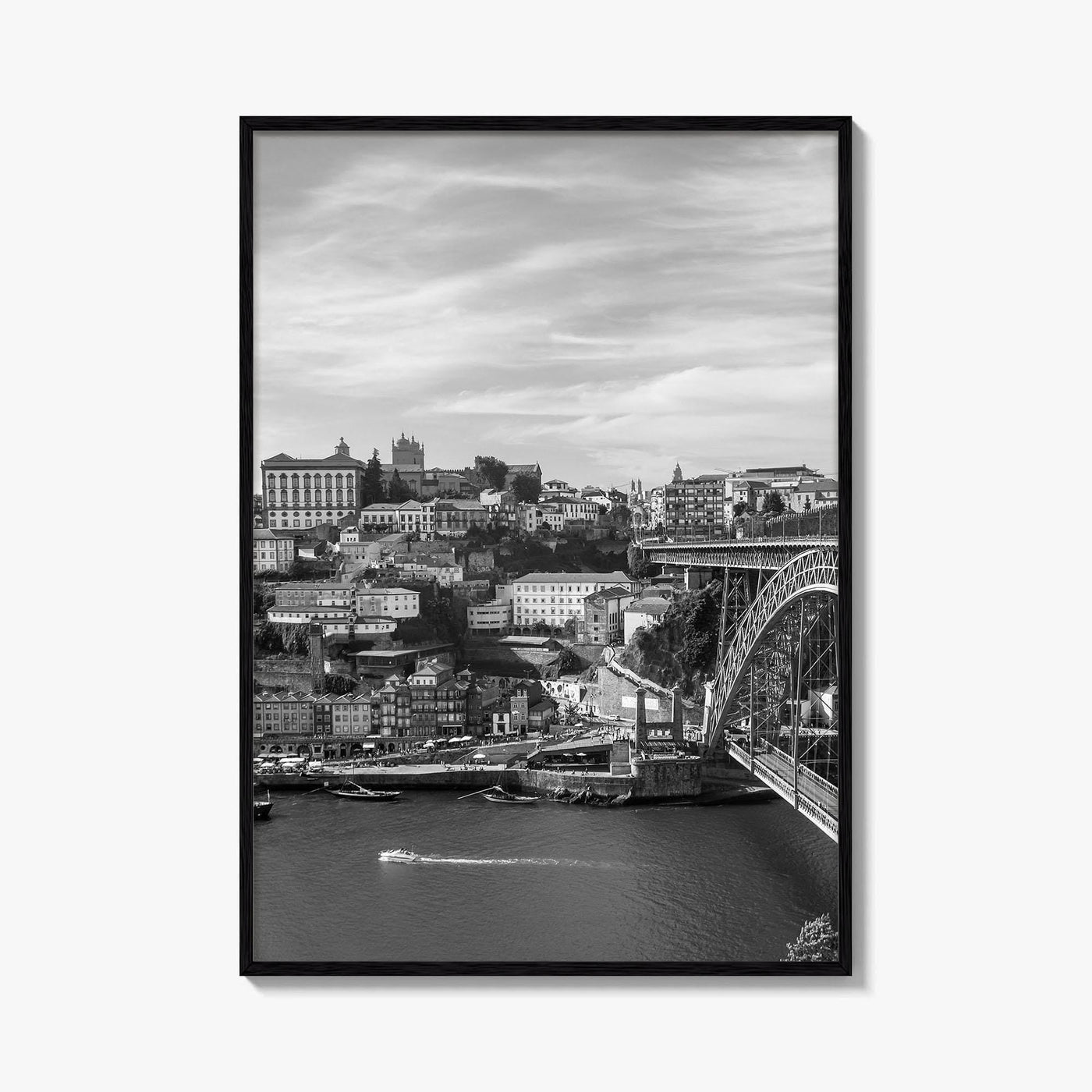 Porto Skyline Black and White Fine Art Photo Print, Douro River Portugal Poster