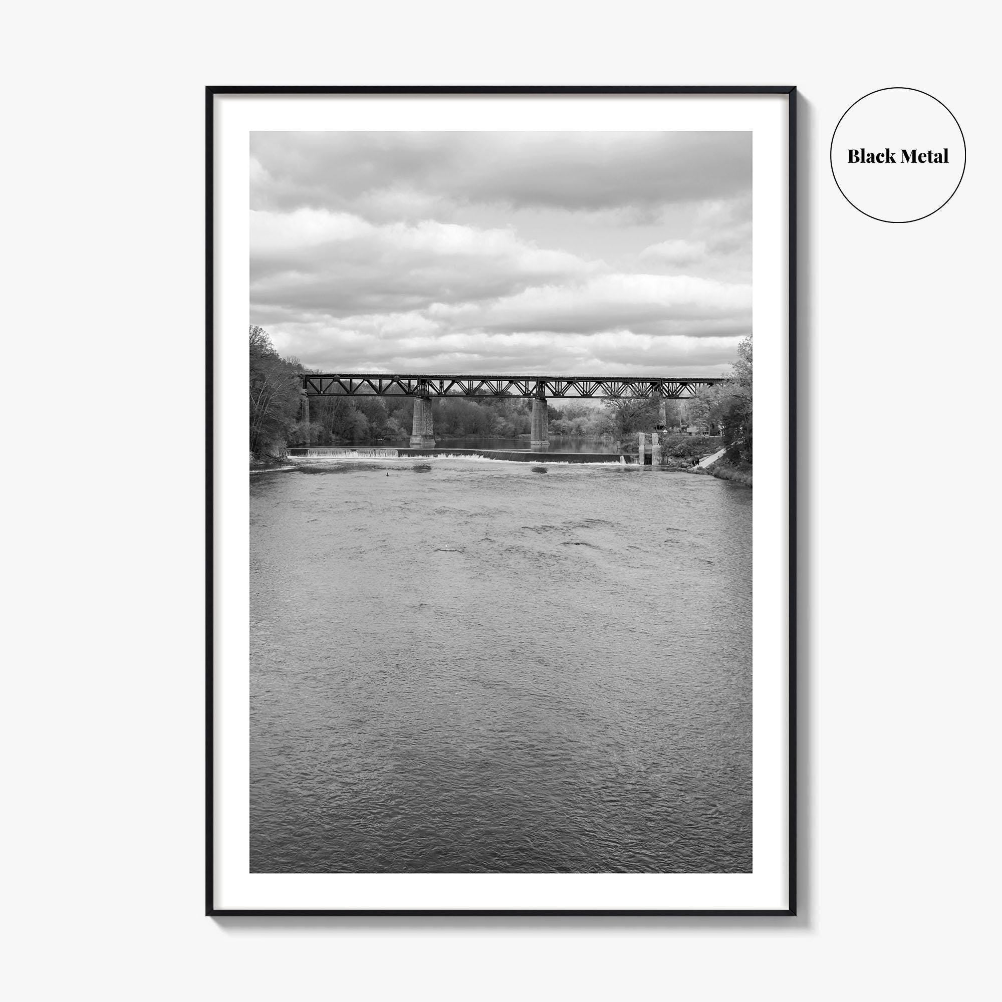 Paris Ontario Black and White Fine Art Photo Print, Grand River Bridge Canada Poster