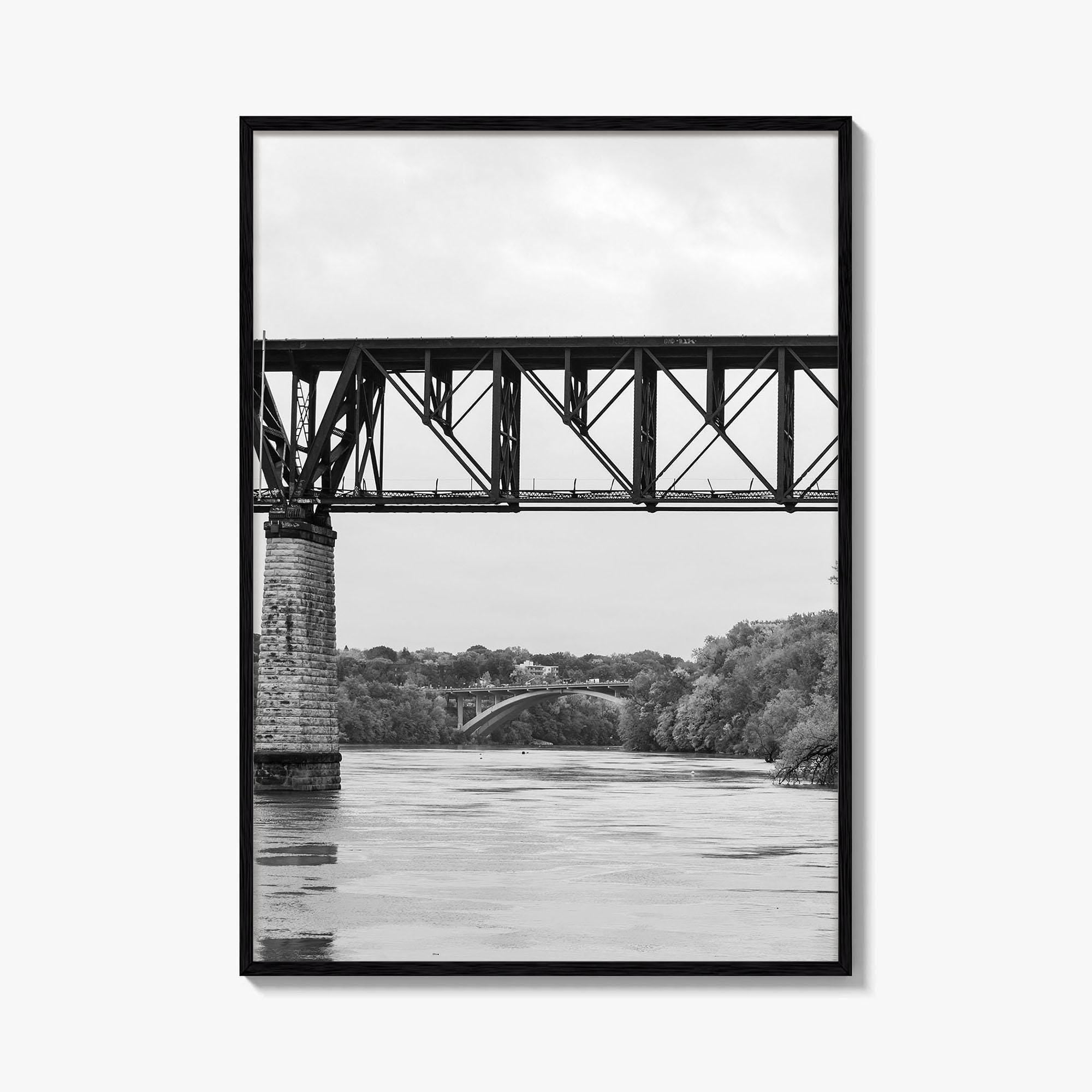 Mississippi River Minneapolis Black and White Fine Art Photo Print, Minnesota Poster