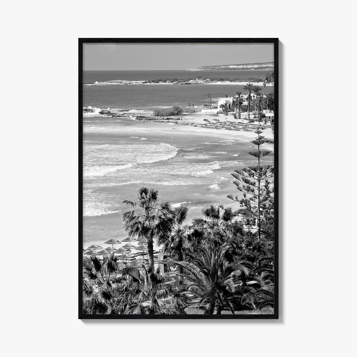 Cyprus Black and White Fine Art Photo Print, Mediterranean Sea Coastline Wall Poster, Europe