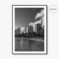 Waikiki Black and White Fine Art Photo Print, Honolulu Oahu Hawaii Poster