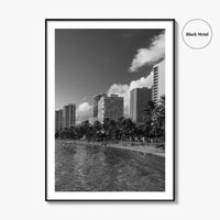 Waikiki Black and White Fine Art Photo Print, Honolulu Oahu Hawaii Poster