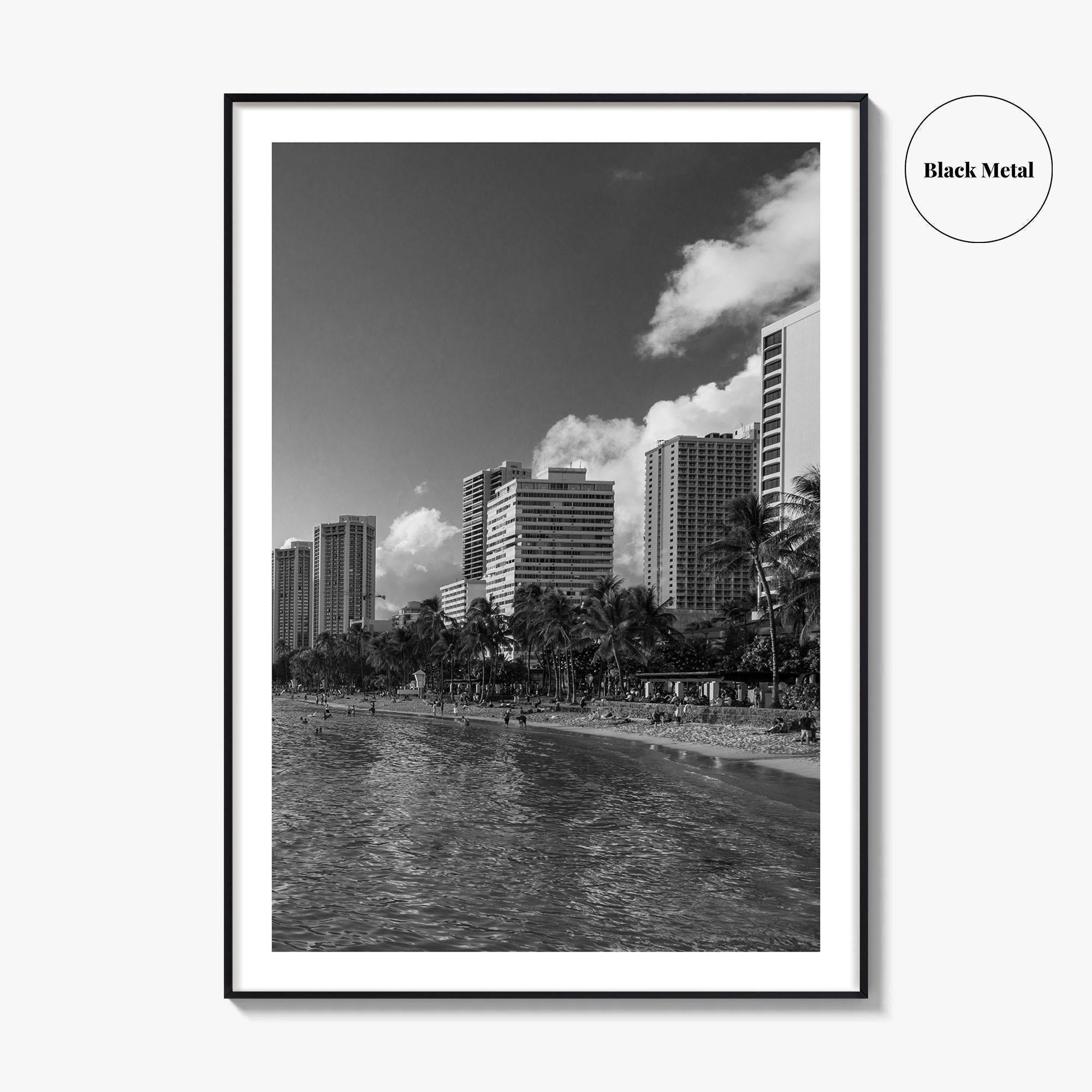 Waikiki Black and White Fine Art Photo Print, Honolulu Oahu Hawaii Poster