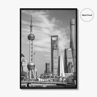 Shanghai Skyline Black and White Fine Art Photo Print, Waibaidu Bridge, China Wall Decor