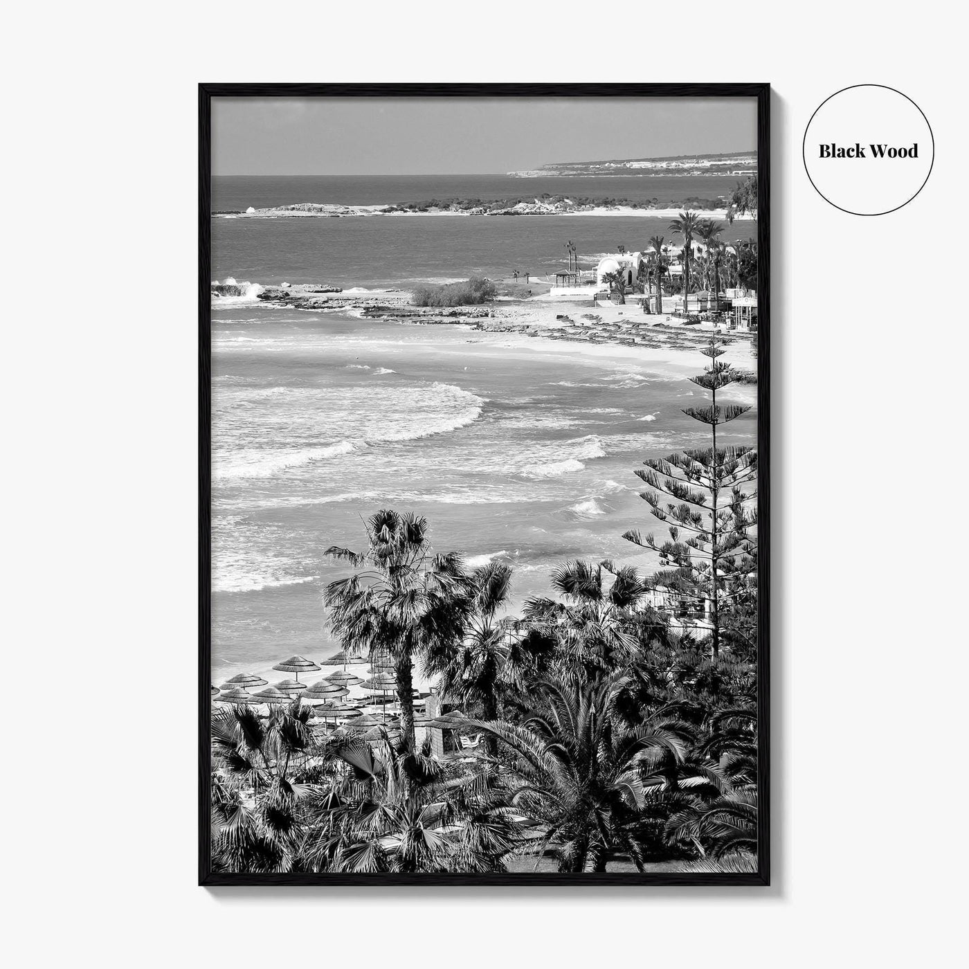 Cyprus Black and White Fine Art Photo Print, Mediterranean Sea Coastline Wall Poster, Europe