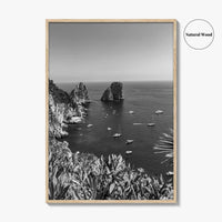 Capri Island Black and White Fine Art Photo Print, Faraglioni Cliffs, Tyrrhenian Sea, Italy