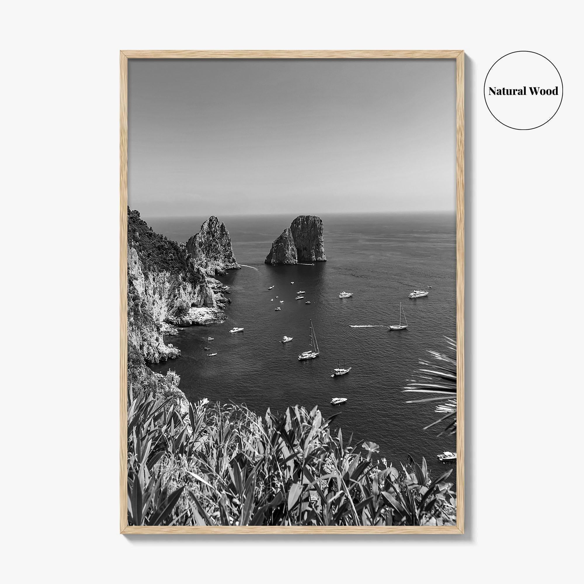 Capri Island Black and White Fine Art Photo Print, Faraglioni Cliffs, Tyrrhenian Sea, Italy