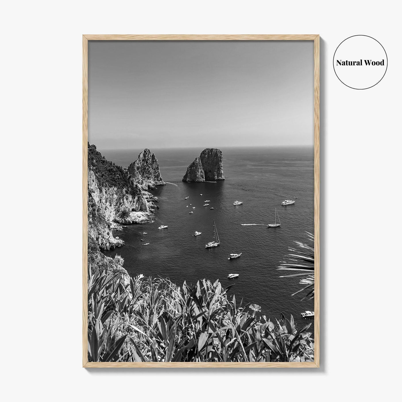 Capri Island Black and White Fine Art Photo Print, Faraglioni Cliffs, Tyrrhenian Sea, Italy