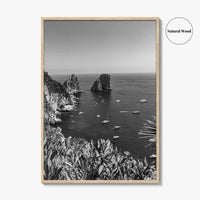 Capri Island Black and White Fine Art Photo Print, Faraglioni Cliffs, Tyrrhenian Sea, Italy