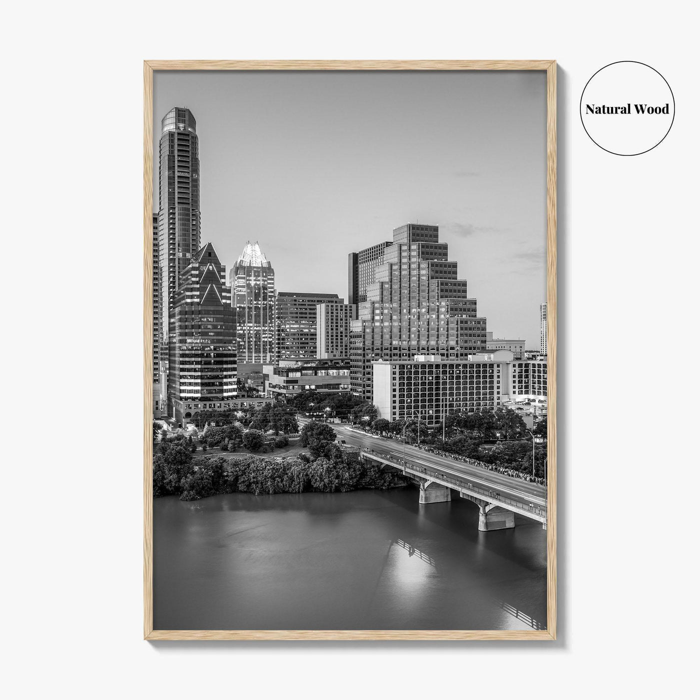 Austin Skyline Black and White Fine Art Photo Print, Texas Colorado River Poster
