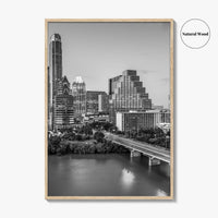 Austin Skyline Black and White Fine Art Photo Print, Texas Colorado River Poster