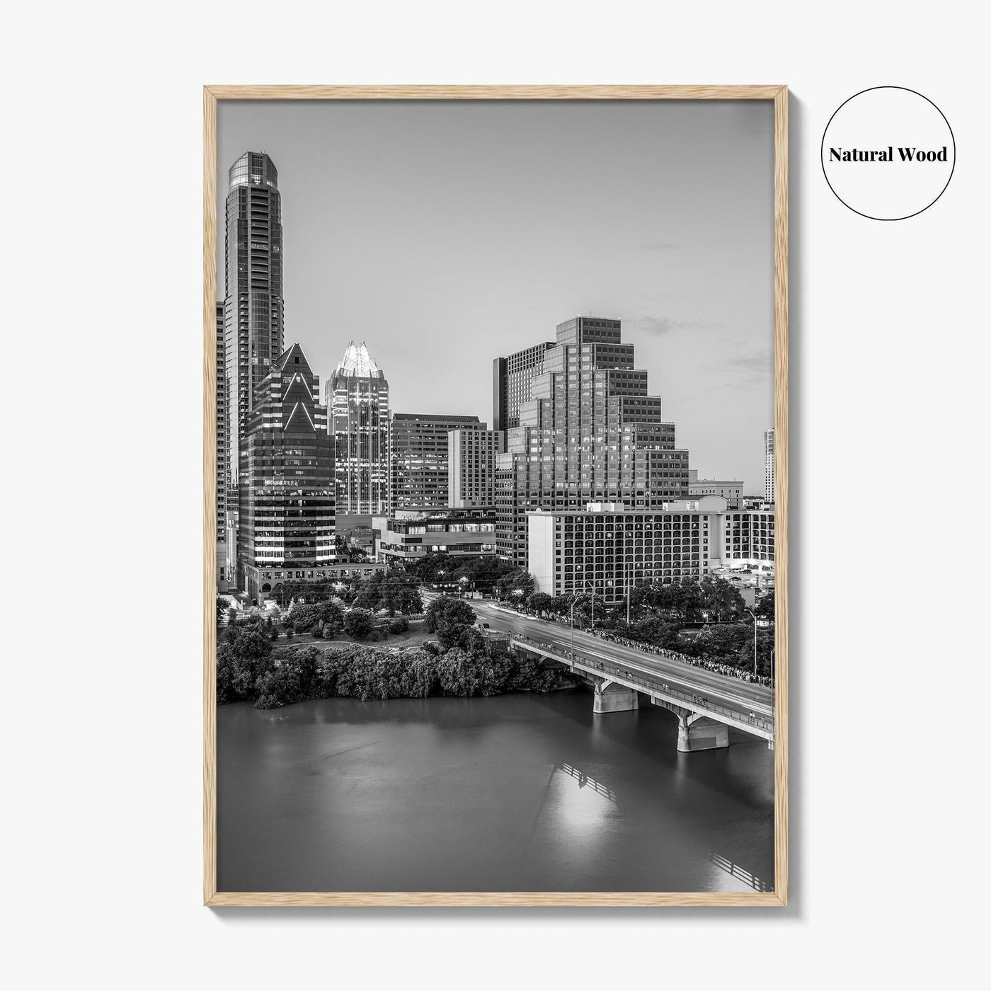 Austin Skyline Black and White Fine Art Photo Print, Texas Colorado River Poster