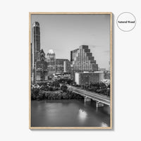 Austin Skyline Black and White Fine Art Photo Print, Texas Colorado River Poster