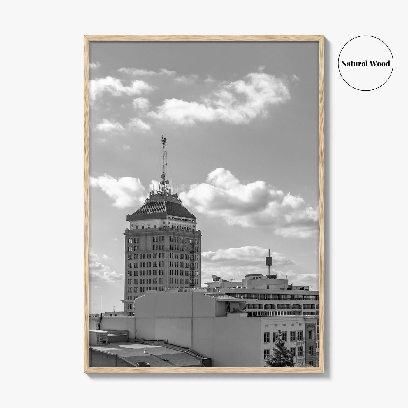 Fresno Skyline Black and White Fine Art Photo Print, Downtown California Poster
