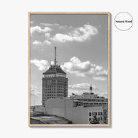 Fresno Skyline Black and White Fine Art Photo Print, Downtown California Poster