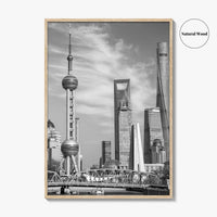 Shanghai Skyline Black and White Fine Art Photo Print, Waibaidu Bridge, China Wall Decor