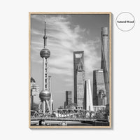 Shanghai Skyline Black and White Fine Art Photo Print, Waibaidu Bridge, China Wall Decor