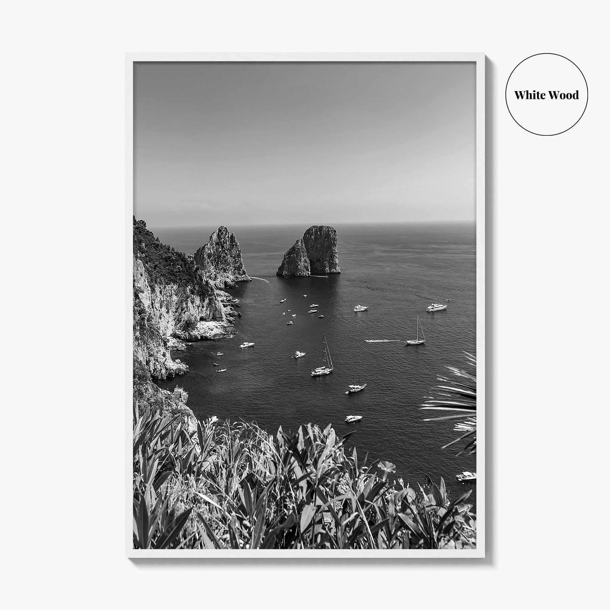 Capri Island Black and White Fine Art Photo Print, Faraglioni Cliffs, Tyrrhenian Sea, Italy