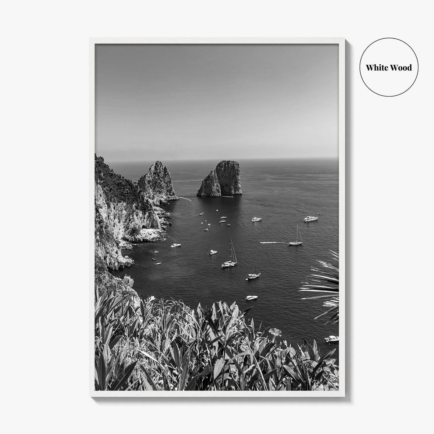 Capri Island Black and White Fine Art Photo Print, Faraglioni Cliffs, Tyrrhenian Sea, Italy