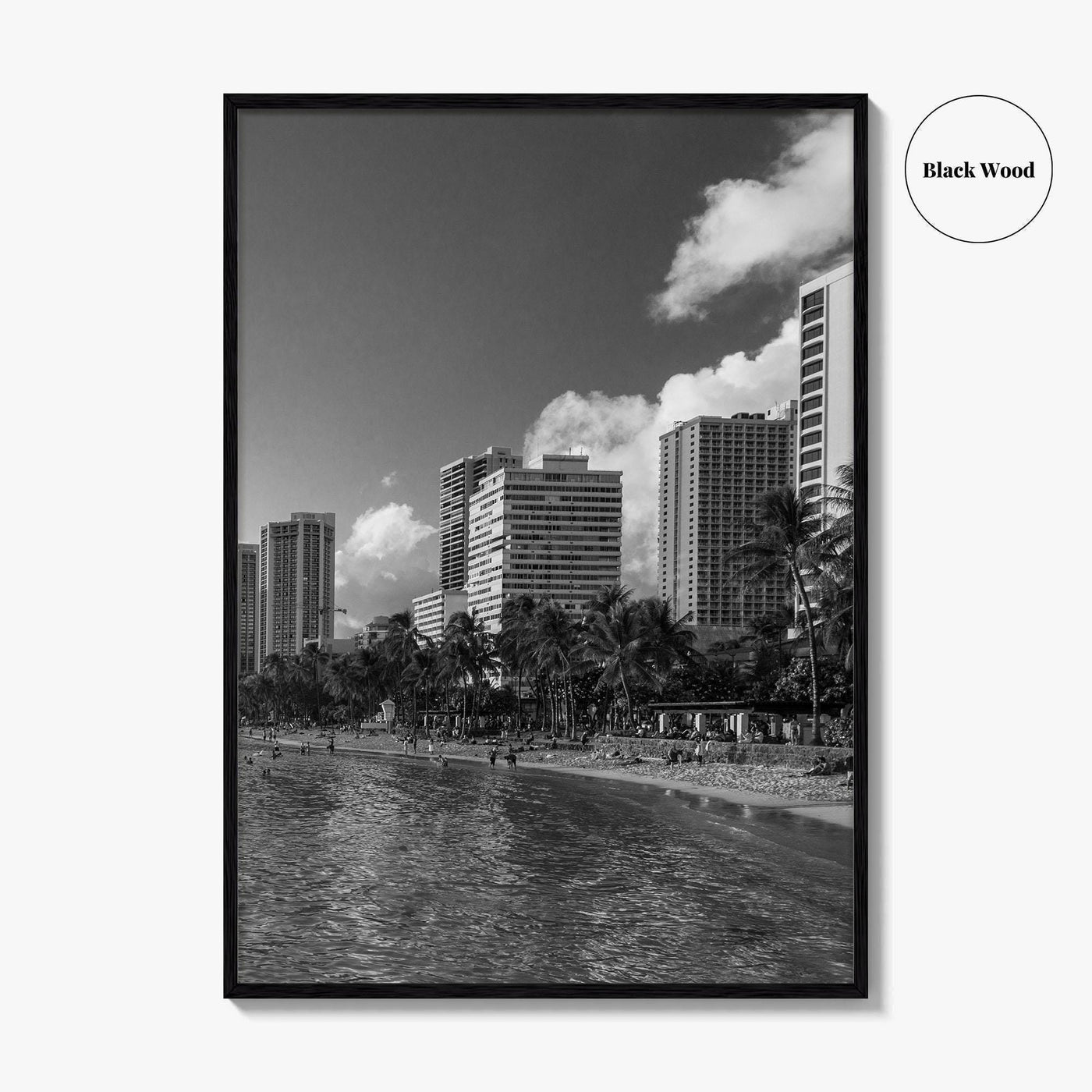 Waikiki Black and White Fine Art Photo Print, Honolulu Oahu Hawaii Poster