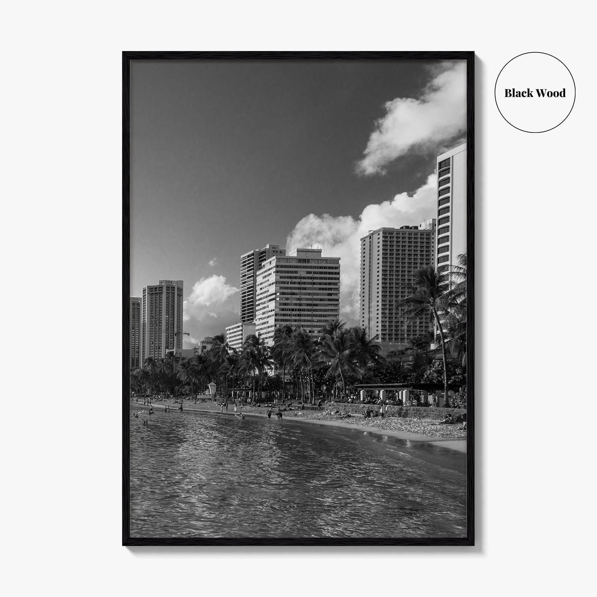 Waikiki Black and White Fine Art Photo Print, Honolulu Oahu Hawaii Poster