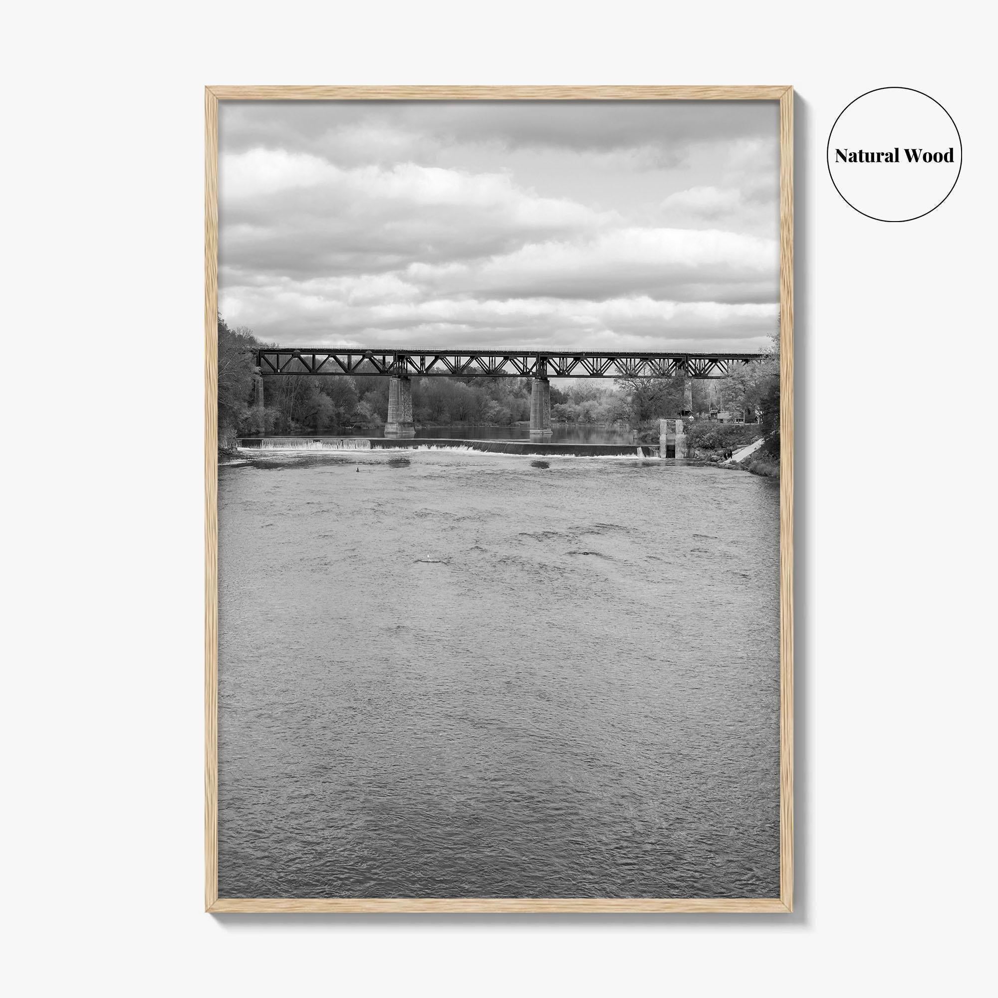 Paris Ontario Black and White Fine Art Photo Print, Grand River Bridge Canada Poster