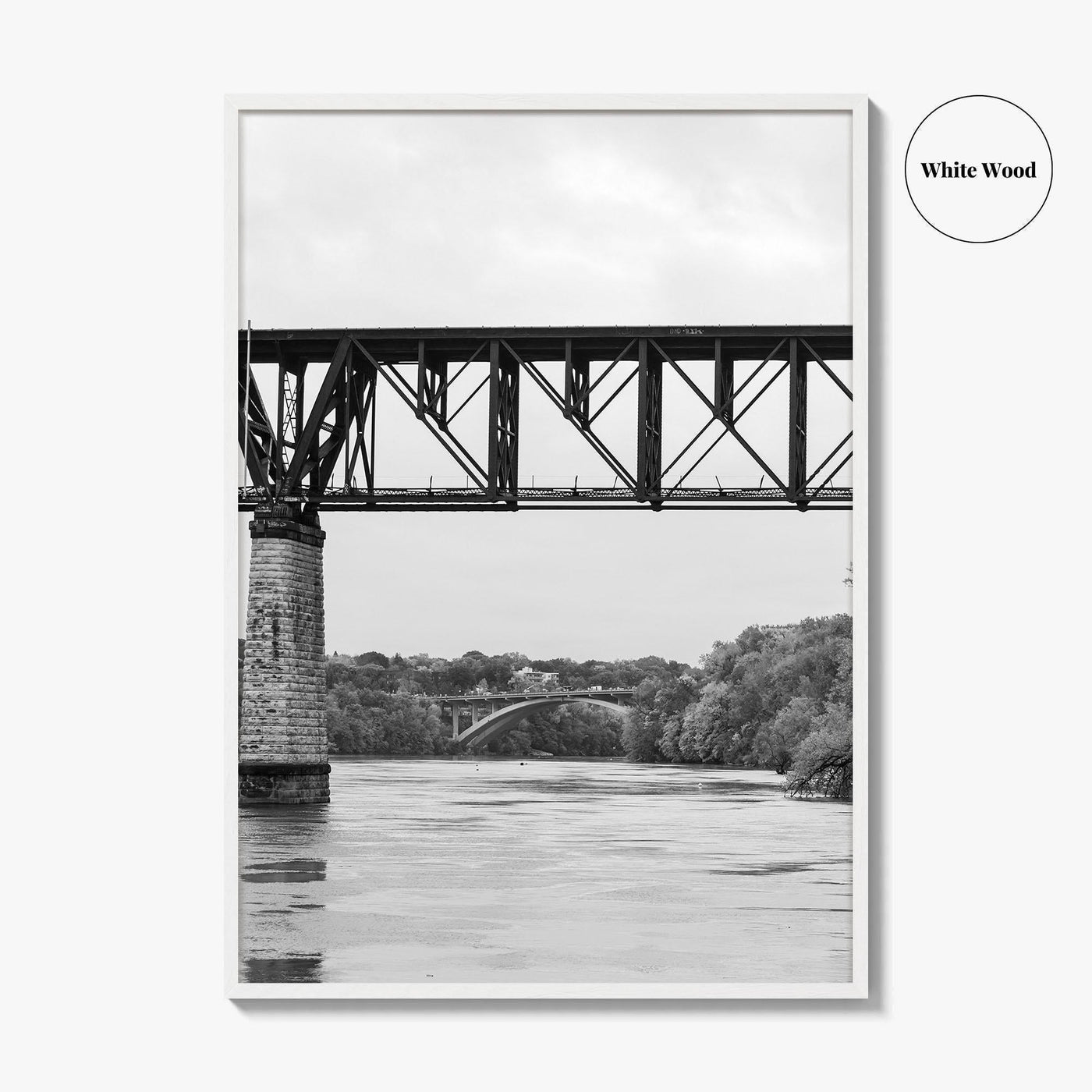 Mississippi River Minneapolis Black and White Fine Art Photo Print, Minnesota Poster