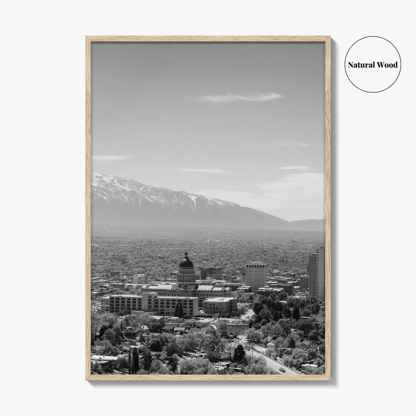 Salt Lake City Skyline Black and White Fine Art Photo Print, Utah Wall Poster
