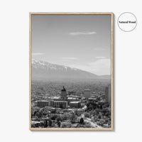 Salt Lake City Skyline Black and White Fine Art Photo Print, Utah Wall Poster