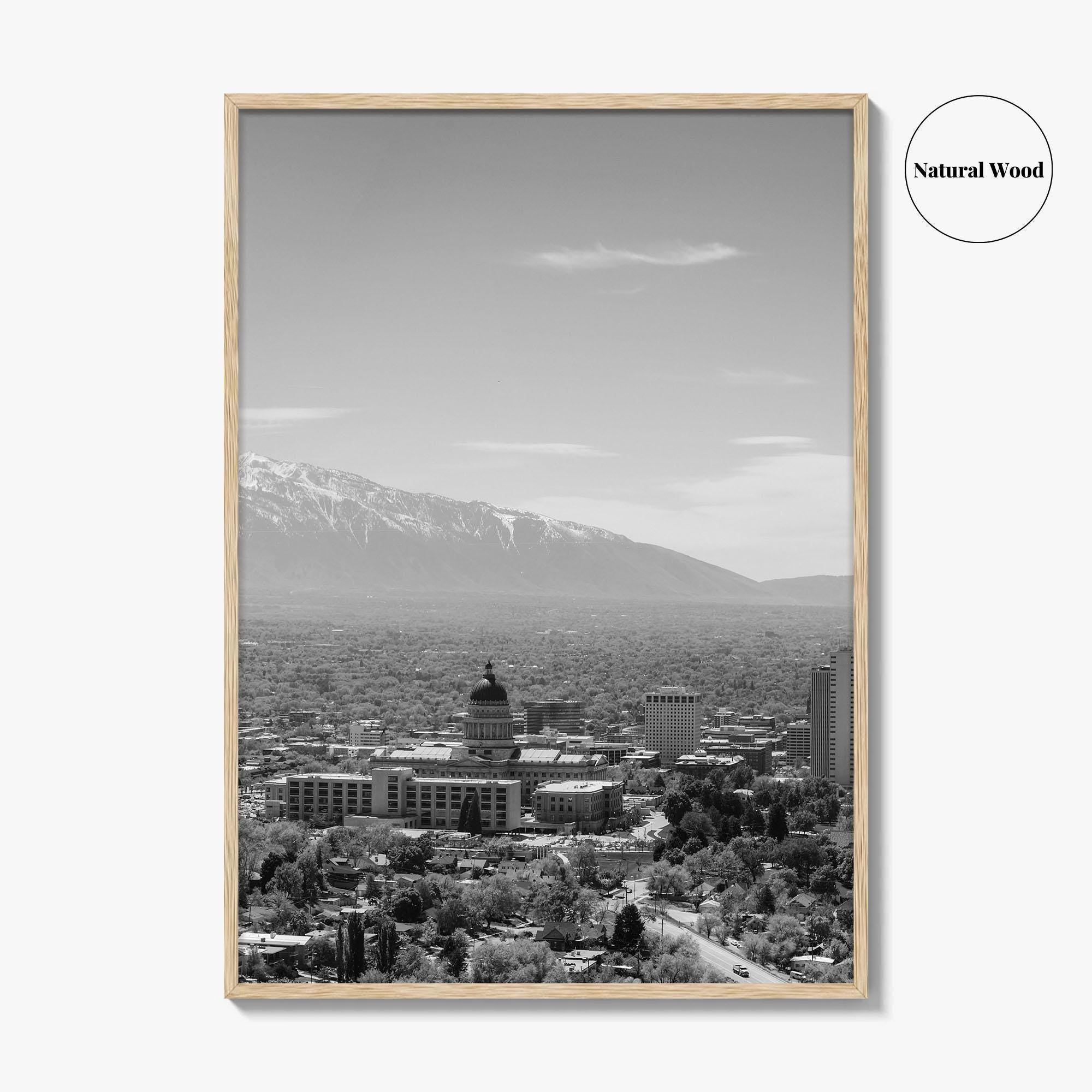 Salt Lake City Skyline Black and White Fine Art Photo Print, Utah Wall Poster