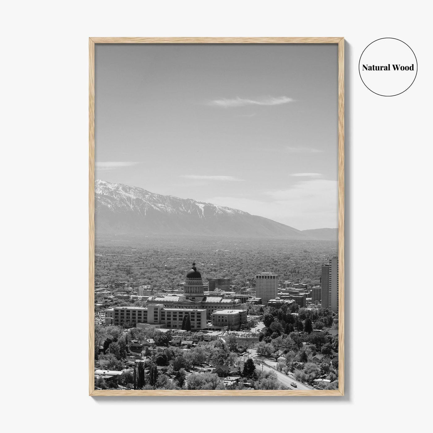 Salt Lake City Skyline Black and White Fine Art Photo Print, Utah Wall Poster