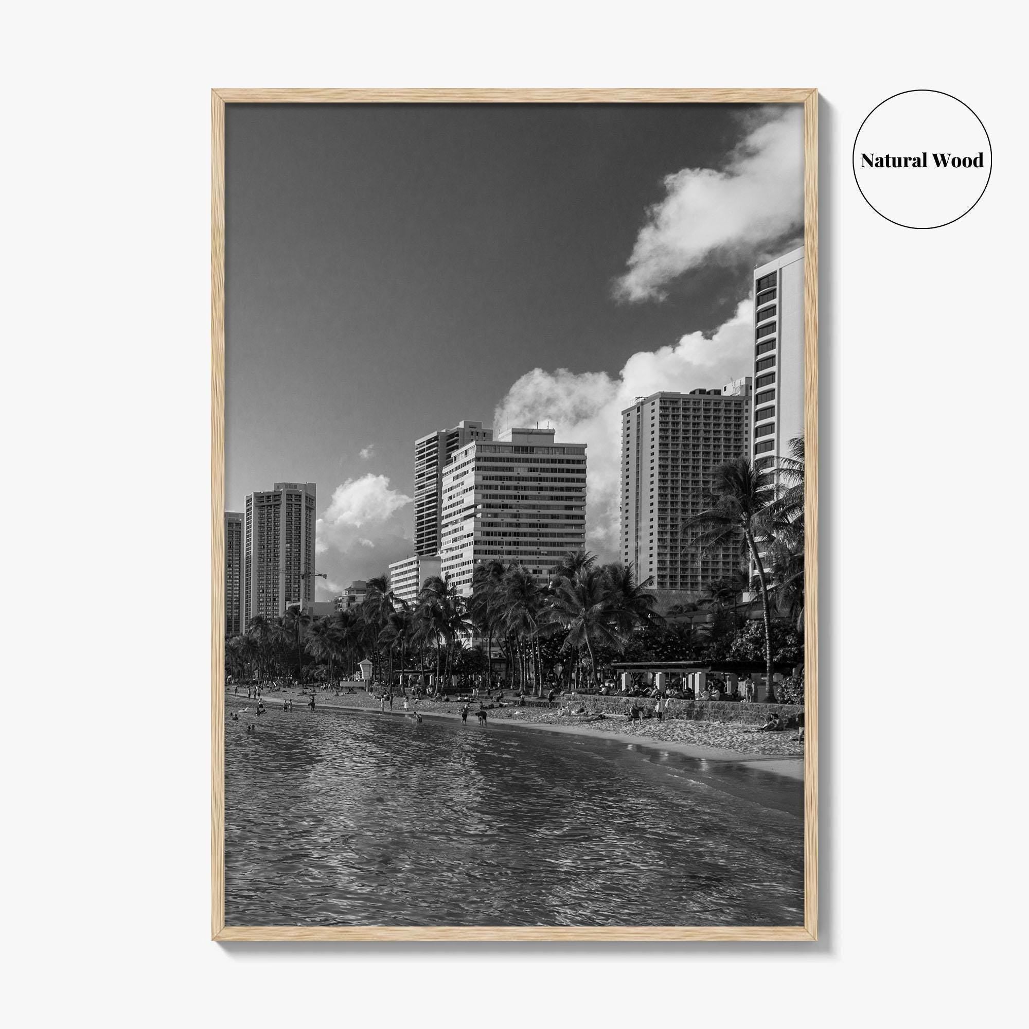 Waikiki Black and White Fine Art Photo Print, Honolulu Oahu Hawaii Poster