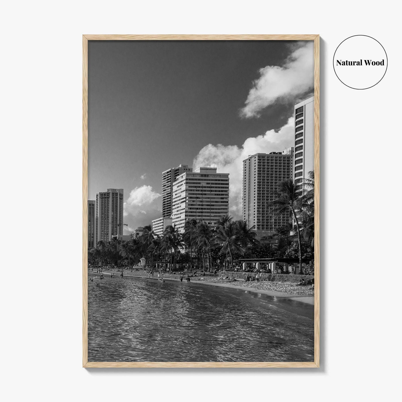 Waikiki Black and White Fine Art Photo Print, Honolulu Oahu Hawaii Poster