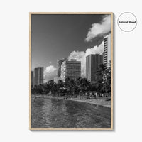 Waikiki Black and White Fine Art Photo Print, Honolulu Oahu Hawaii Poster