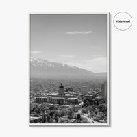 Salt Lake City Skyline Black and White Fine Art Photo Print, Utah Wall Poster