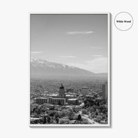 Salt Lake City Skyline Black and White Fine Art Photo Print, Utah Wall Poster