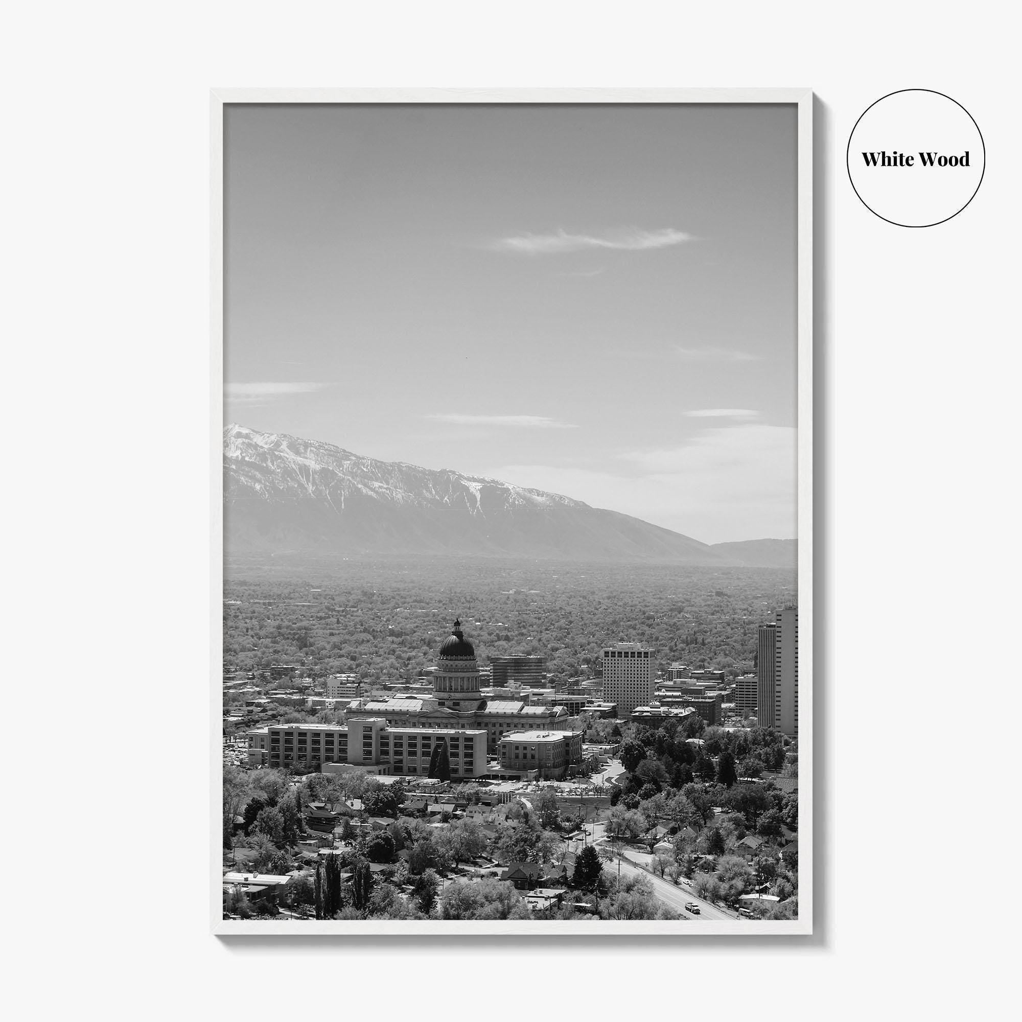 Salt Lake City Skyline Black and White Fine Art Photo Print, Utah Wall Poster