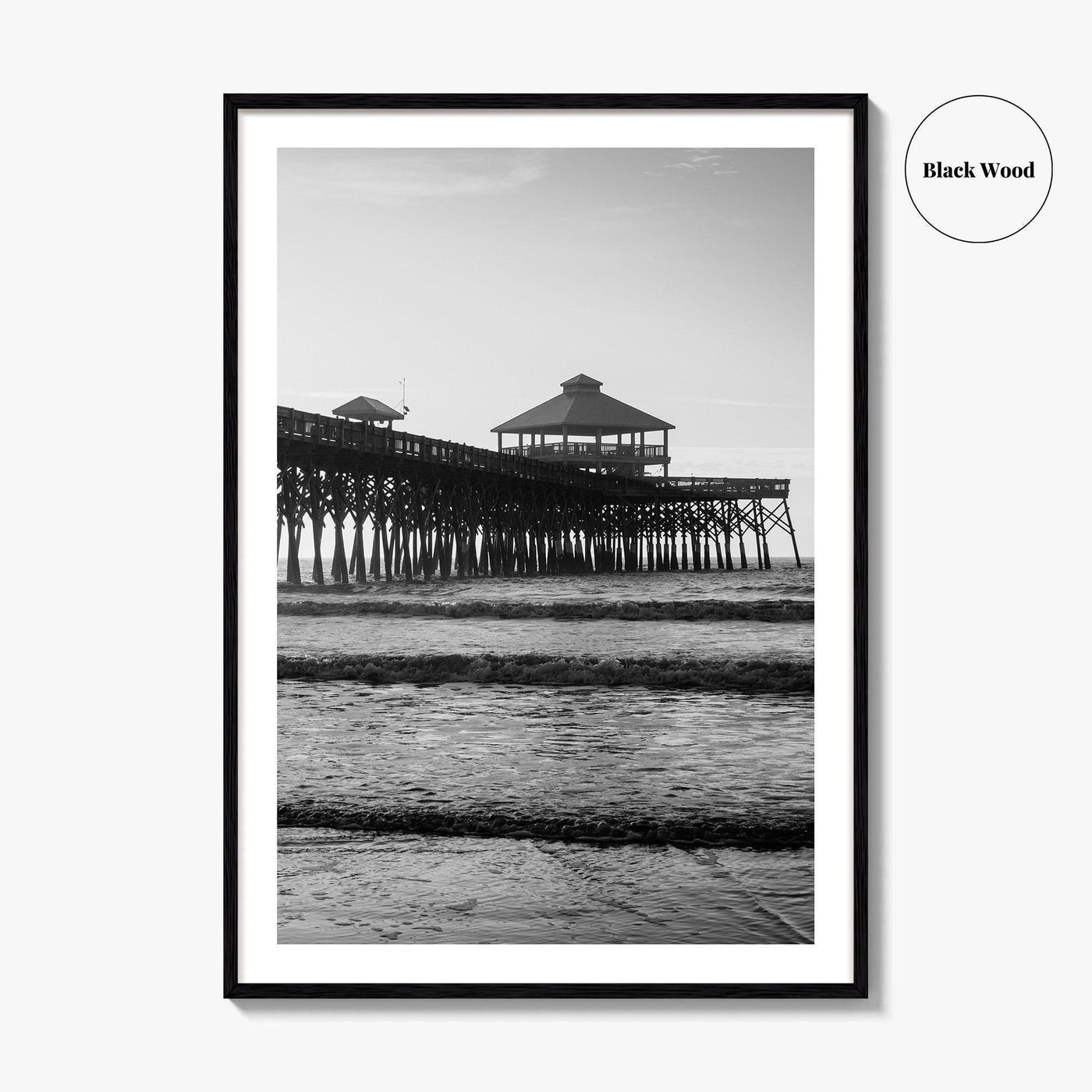Folly Beach Black and White Fine Art Photo Print, Charleston Pier Poster, South Carolina
