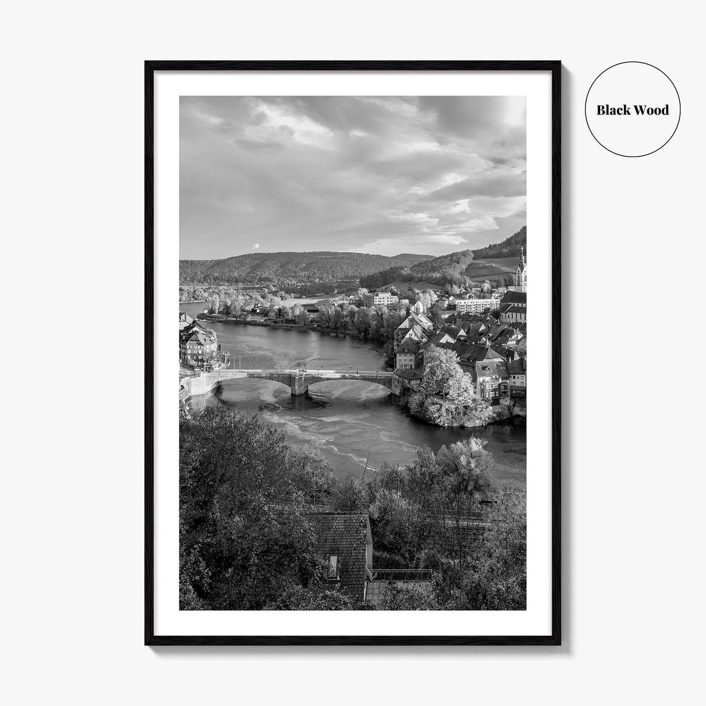 Laufenburg Black and White Fine Art Photo Print, Basel Rhine River Old Town Poster